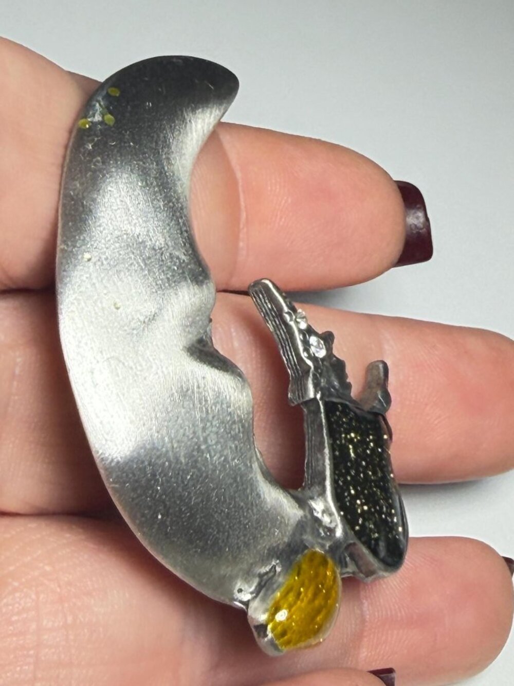 Witch on Crescent Moon Brooch Signed AS Vintage - Picture 4 of 8